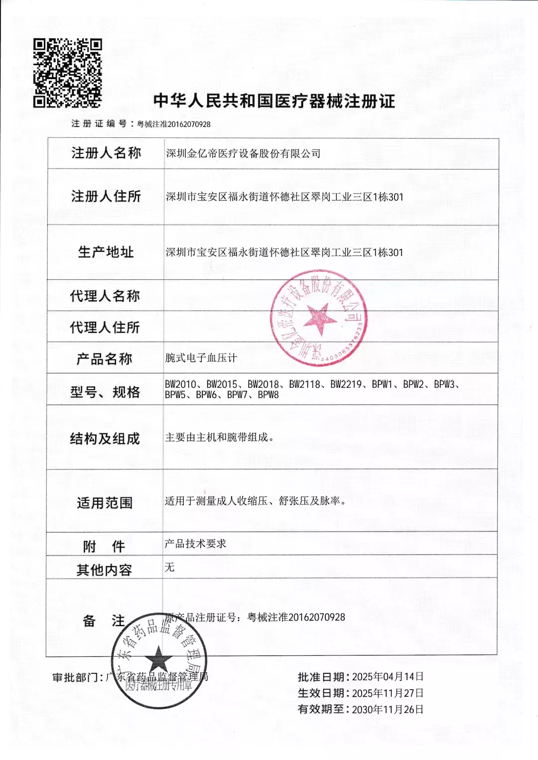 NMPA: 粤械注准20162070928